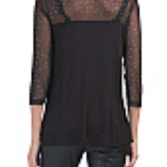 Cable & Gauge Mesh Yoke and Three-Quarter Sleeve Top Black Size M - Picture 3 of 7